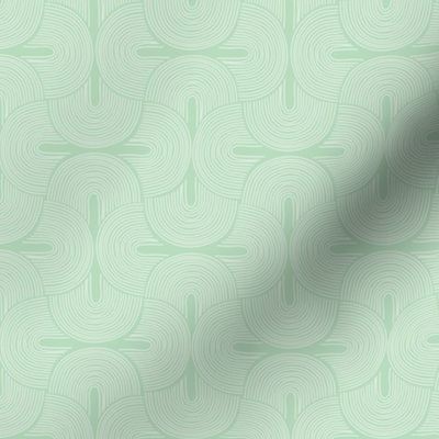 Retro groovy freehand pattern seventies wallpaper rainbows thin line white on mint green spring summer