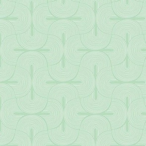 Retro groovy freehand pattern seventies wallpaper rainbows thin line white on mint green spring summer