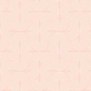 Retro groovy freehand pattern seventies wallpaper rainbows thin line white on blush pink