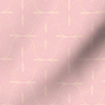 Retro groovy freehand pattern seventies wallpaper rainbows thin line pink on peach blush 