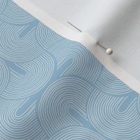 Retro groovy freehand pattern seventies wallpaper rainbows thin lines white on blue 