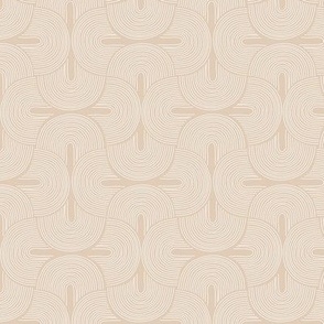 Retro groovy freehand pattern seventies wallpaper rainbows thin line white on tan 