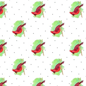 Watercolor Cardinal Bird Pattern with dots Rotated