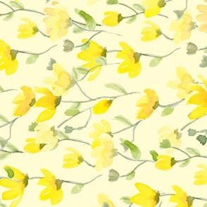 Watercolor Yellow Wild Flowers on light yellow Rotated