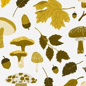 Ode to Fall - Mustard - Autumn, Mushrooms, Branch, Twig, Leaves, Berries, Acorns