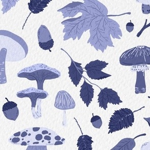 Ode to Fall - Navy Blues - Autumn, Mushrooms, Branch, Twig, Leaves, Berries, Acorns
