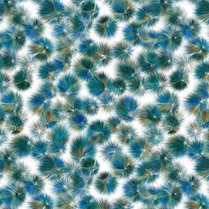 Abstract Thistle Flowers - 01-M - Turquoise Cobalt Ecru Brown White - 3H-Art - Oda - Fine Textured - Contemporary Abstract Art - Modern Seamless Flower Pattern