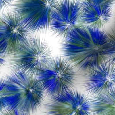 Abstract Thistle Flowers - 03-L - Blue Ultramarine Fern Green White - 3H-Art - Oda - Fine Textured - Contemporary Abstract Art - Modern Seamless Flower Pattern