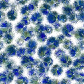 Abstract Thistle Flowers - 03-L - Blue Ultramarine Fern Green White - 3H-Art - Oda - Fine Textured - Contemporary Abstract Art - Modern Seamless Flower Pattern