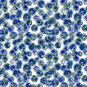 Abstract Thistle Flowers - 03-M - Blue Ultramarine Fern Green White - 3H-Art - Oda - Fine Textured - Contemporary Abstract Art - Modern Seamless Flower Pattern