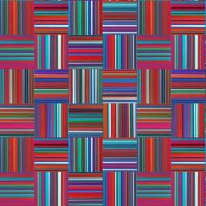 Striped Check Pattern 01 M Red - Multicolored Brushstrokes - Geometric Painted Pattern By 3H-Art Oda - Red, Blue, White, Cyan And Green Color Shades - Blended Colors - Modern Seamless Pattern