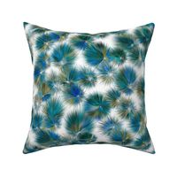 Abstract Thistle Flowers - 01-L - Turquoise Cobalt Ecru Brown White - 3H-Art - Oda - Fine Textured - Contemporary Abstract Art - Modern Seamless Flower Pattern