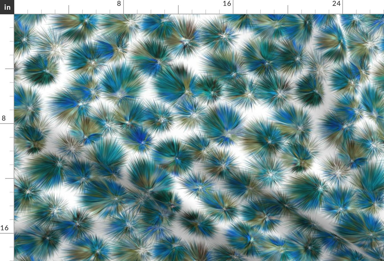 Abstract Thistle Flowers - 01-L - Turquoise Cobalt Ecru Brown White - 3H-Art - Oda - Fine Textured - Contemporary Abstract Art - Modern Seamless Flower Pattern