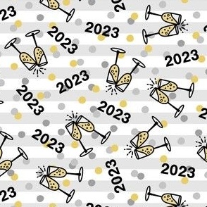 2023 New Year's Toast with Silver & Gold Confetti on Stripe (Small Scale)