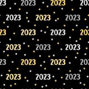 2023 with Stars: Silver Gray & Gold Yellow on Black