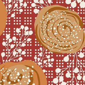 Scandinavian Fika Pastries Plaid Floral in Barn Red + Cream