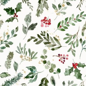 Winter Greenery Fabric, Wallpaper and Home Decor