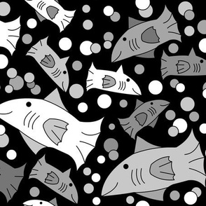 Happy Fish and Bubbles Gray Black