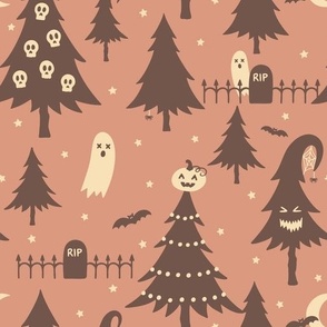 Halloween Trees: Brown on Peach (Large Scale)
