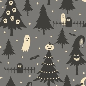 Halloween Trees on Gray (Large Scale)