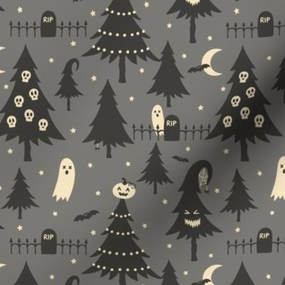 Halloween Trees on Gray (Small Scale)