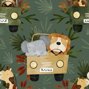 Safari Animals (Green) (10.5" Fabric / 12" Wallpaper)
