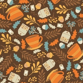 Autumn Cuppa on Brown (Large Scale)