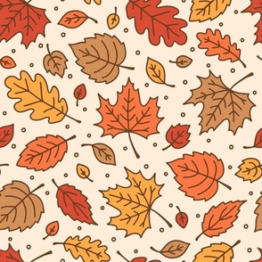 Doodle Leaves: Orange Yellow Brown (Large Scale)