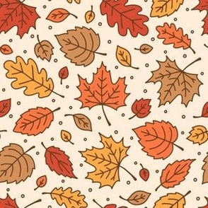 Doodle Leaves: Orange Yellow Brown (Small Scale)