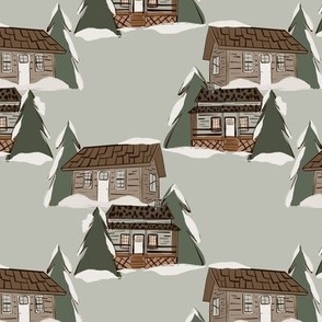 Winter Cabin (Green)(Small Scale)(6")
