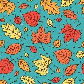 Doodle Leaves: Teal & Orange (Small Scale)