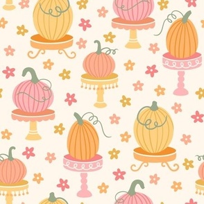 Pretty Pumpkins on Display on Cream (Large Scale)