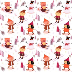 Vintage Christmas in the snow red pink