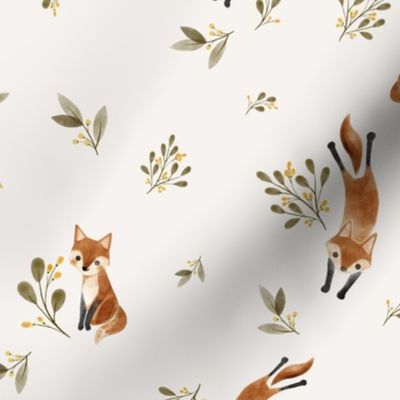 playful fox in the woods - muted orange and forest green - small scale