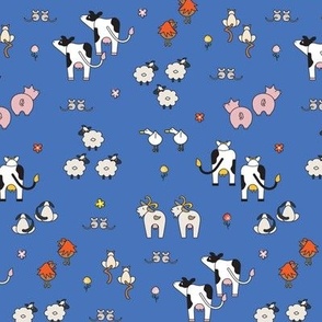 Cow, Pig, Goat, Dog, Cat, Sheep, Chicken, Duck and Horse Butts on Blue Ground Gender Neutral