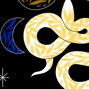 Celestial Snakes with Moon and Stars - Gold - XL 54"