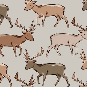 Deer (Grey)(Large Scale)(10.5" Fabric/12" Wallpaper)