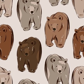 Brown Bears with Outline (Beige)(Large Scale)(10.5" Fabric/12" Wallpaper)
