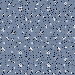 Mitzi Ditsy: Slate Blue & Black Tiny Floral, Dusty Blue Dotted Floral