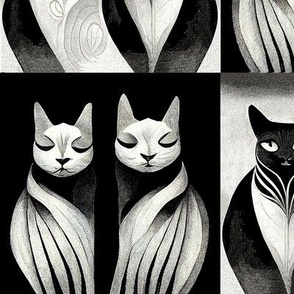 Feline, cats,  brother and sister in black and white 2
