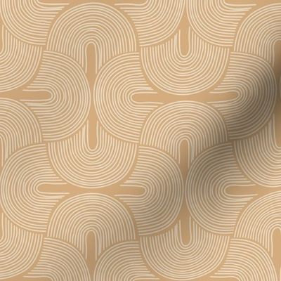 Retro groovy freehand pattern seventies wallpaper rainbows thin line white on caramel gold LARGE