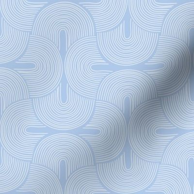 Retro groovy freehand pattern seventies wallpaper rainbows thin line white on cornflower blue spring LARGE