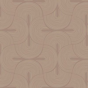 Retro groovy freehand pattern seventies wallpaper rainbows thin line tan latte on coffee brown fall LARGE