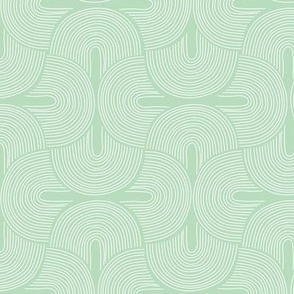Retro groovy freehand pattern seventies wallpaper rainbows thin line white on mint green spring summer LARGE