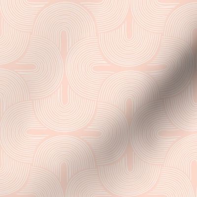 Retro groovy freehand pattern seventies wallpaper rainbows thin line white on blush pink LARGE