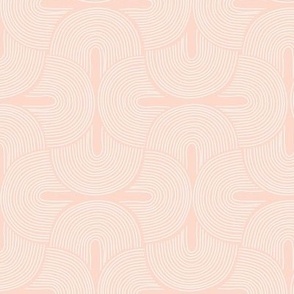 Retro groovy freehand pattern seventies wallpaper rainbows thin line white on blush pink LARGE