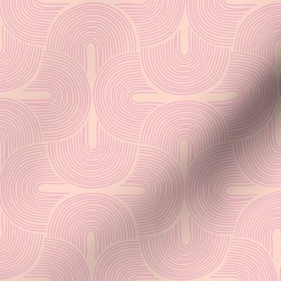 Retro groovy freehand pattern seventies wallpaper rainbows thin line pink on peach blush LARGE