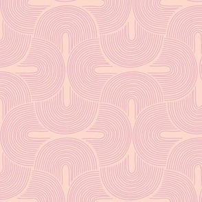 Retro groovy freehand pattern seventies wallpaper rainbows thin line pink on peach blush LARGE