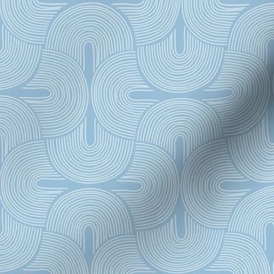 Retro groovy freehand pattern seventies wallpaper rainbows thin lines white on blue  LARGE