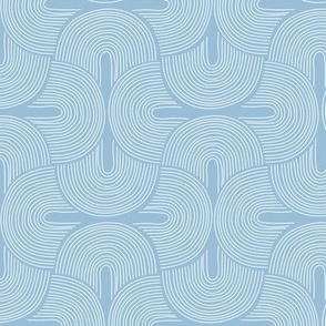 Retro groovy freehand pattern seventies wallpaper rainbows thin lines white on blue  LARGE